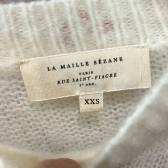 Sezane Cream Floral Knit Sweater with Pink Roses - Picture 4 of 6